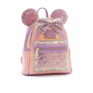 Disney World 50th Anniversary Pink Earidescent Loungefly Mini Backpack Mouse Ear